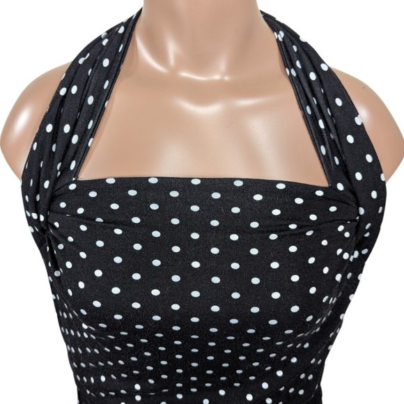 Anthro XS NWT Black & White Polka Dot Lined Stretch Halter Tank Top Mini Dress - Picture 8 of 11
